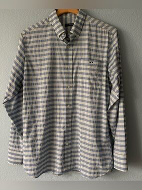 FISH HIPPIE Flatwater Collection Nylon Blue Check Button Down Shirt